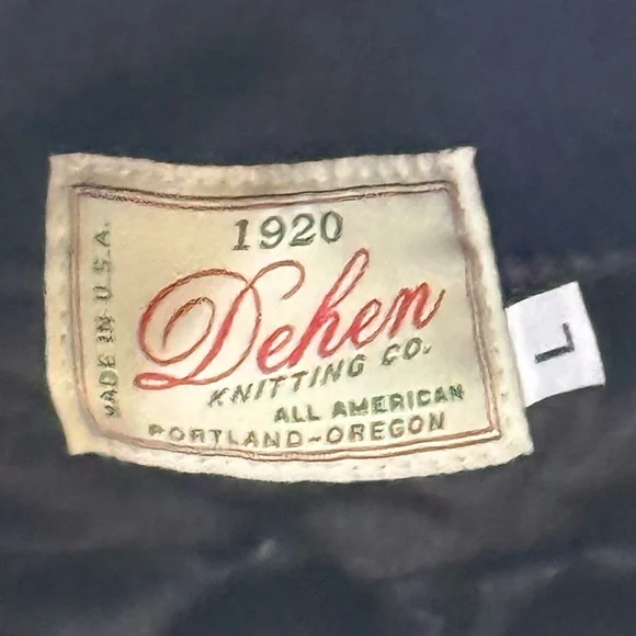 Dehen Varsity Jacket Navy with Brown Leather Sleeves Made in USA